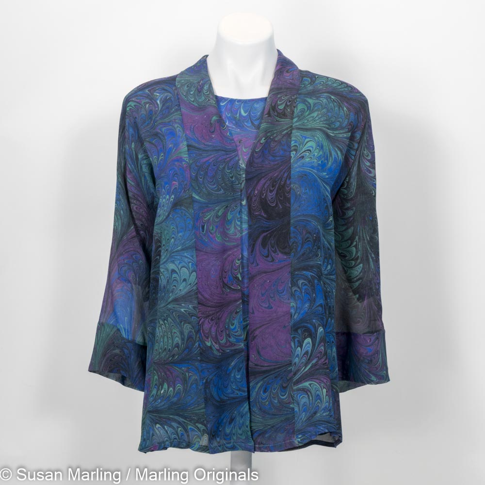 hand marbled silk kimono jacket with silk half sleeve top