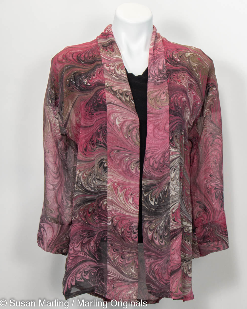 sheer silk kimono in rich cranberry tones