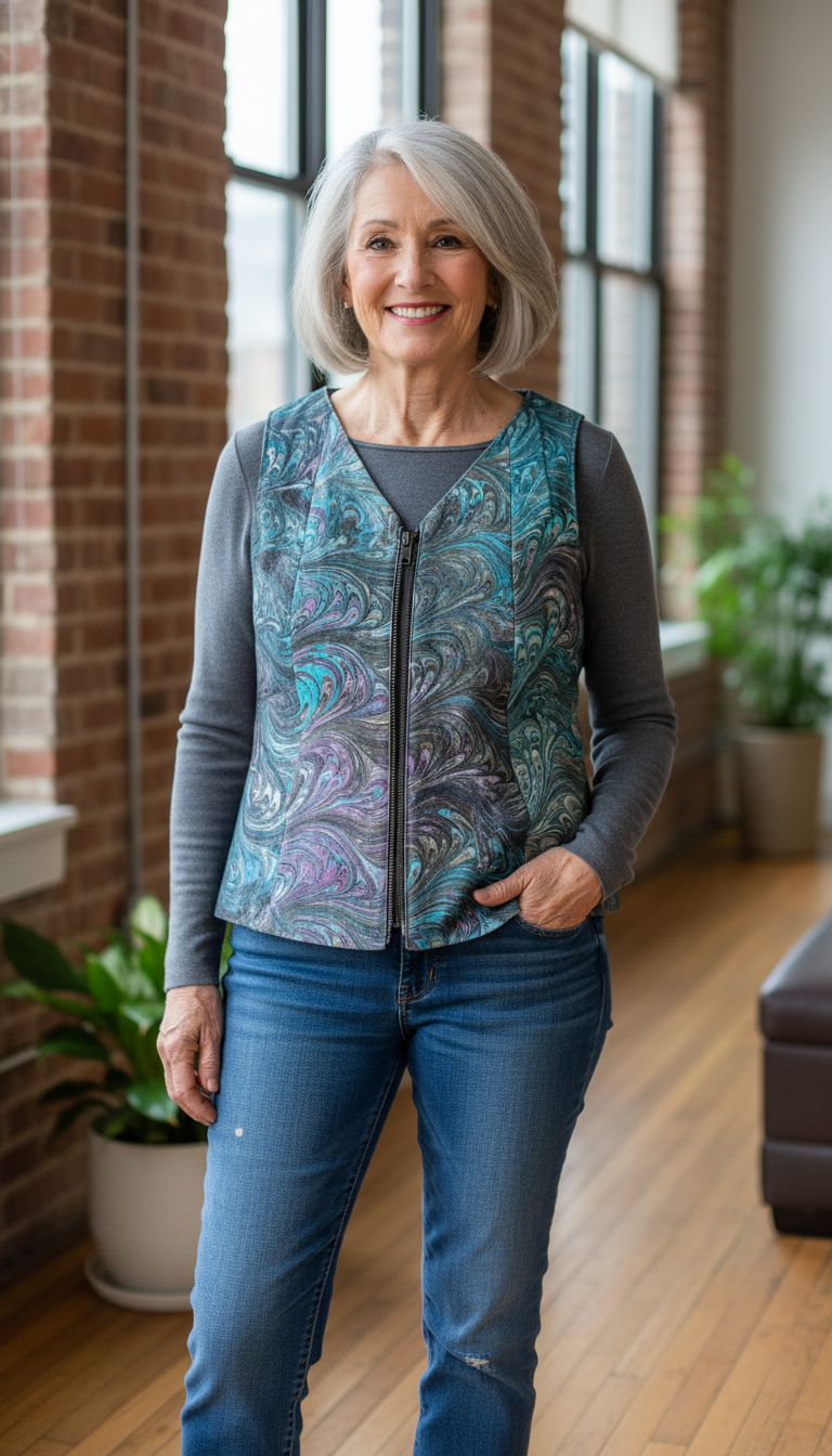 XS Petite Leather Vest in Eggplant & Green Size