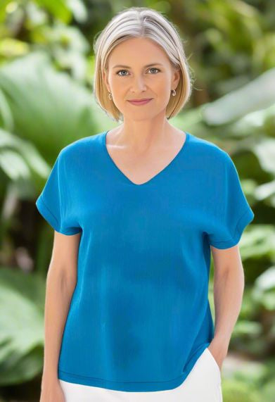 L/XL Hand Dyed Silk Tee in Brilliant Turquoise