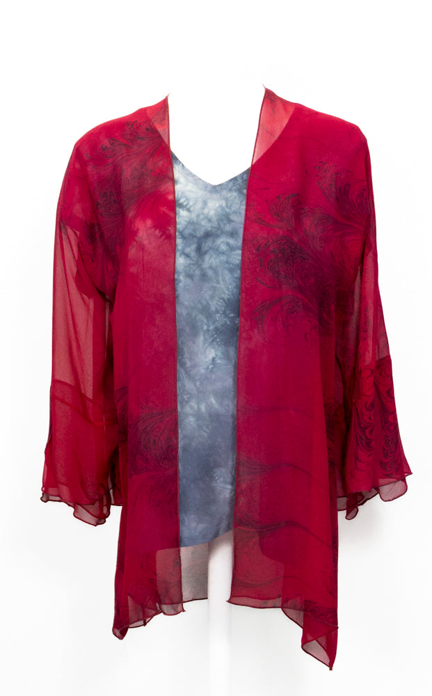 Marbled Sheer Jacket in Red and Black One Size