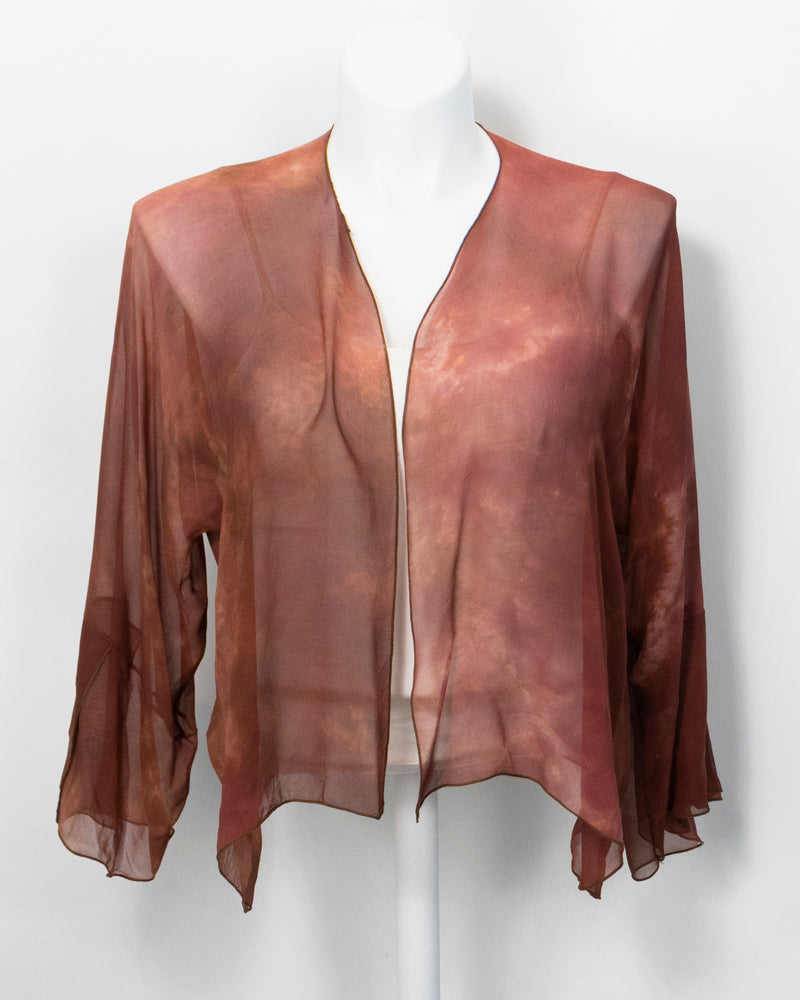 Dyed Sheer Silk Chiffon Jacket One Size in Rich Browns
