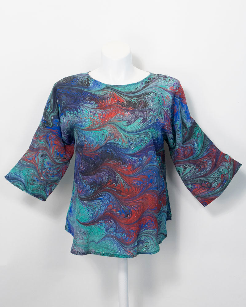 Marbled Silk Blouse 2X Half Sleeve in Purple Primary Colors