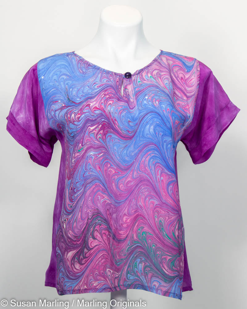 Violets & Blues Silk Top S/M Petite