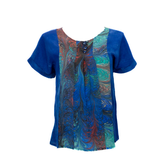 L/XL Royal Blue & Primaries Silk Top