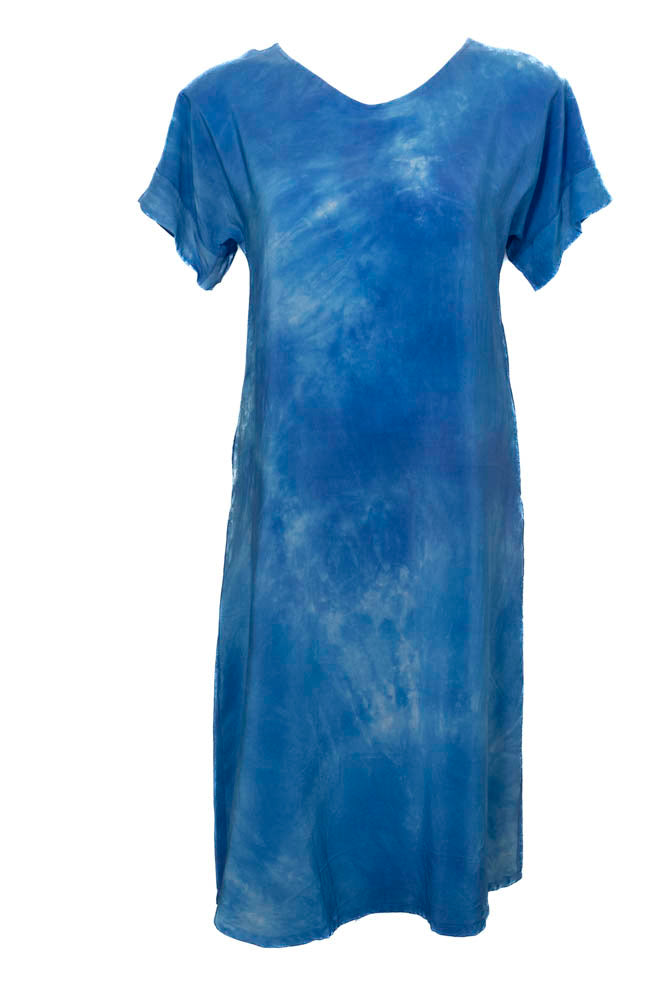 Blue tie-dye dress on a white background