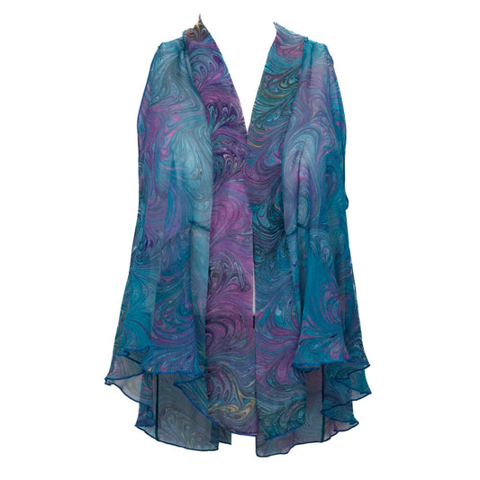 teal sheer vest with pink and gold highlights