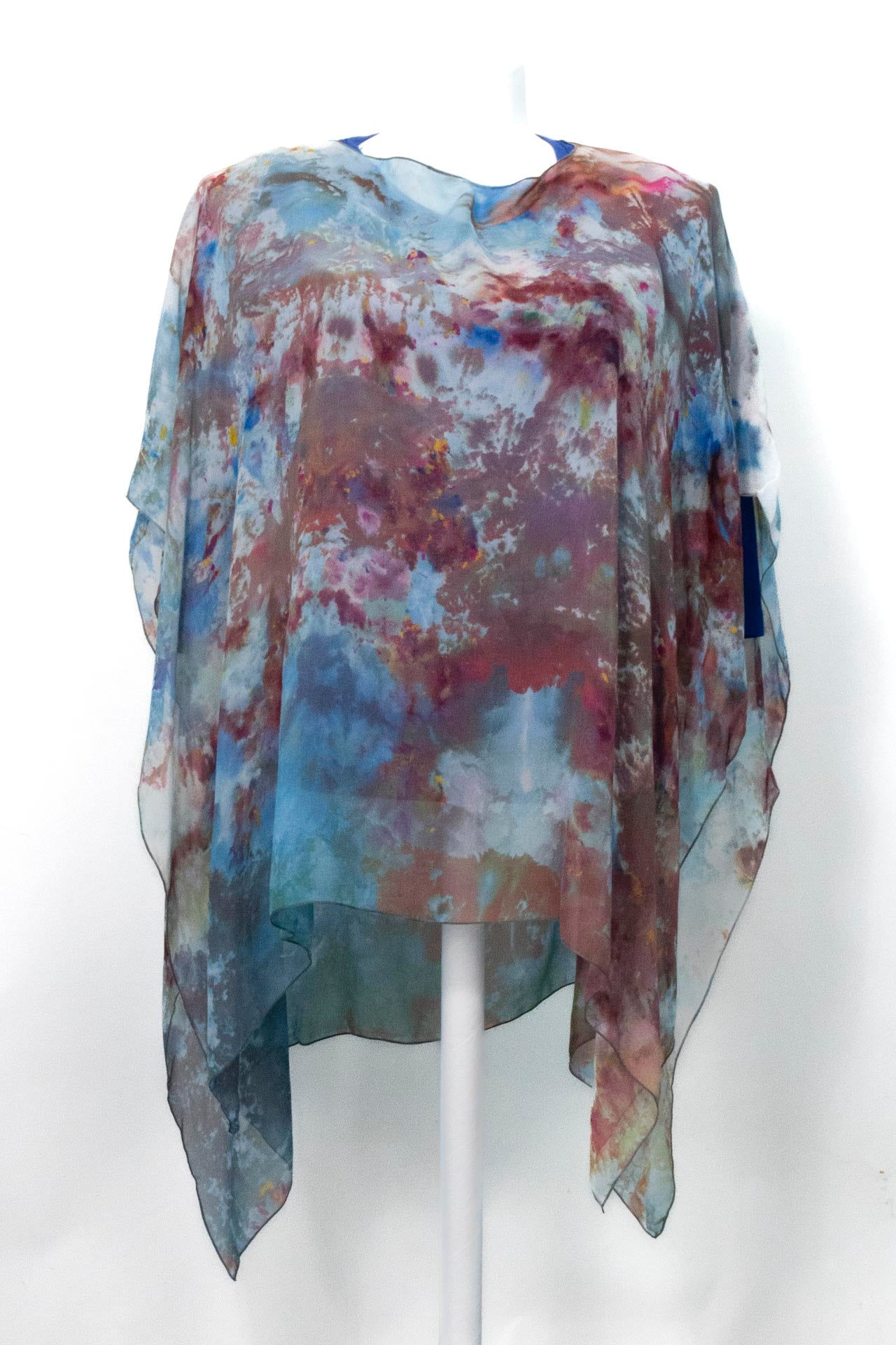 iced dyed silk chiffon poncho in blues & rust