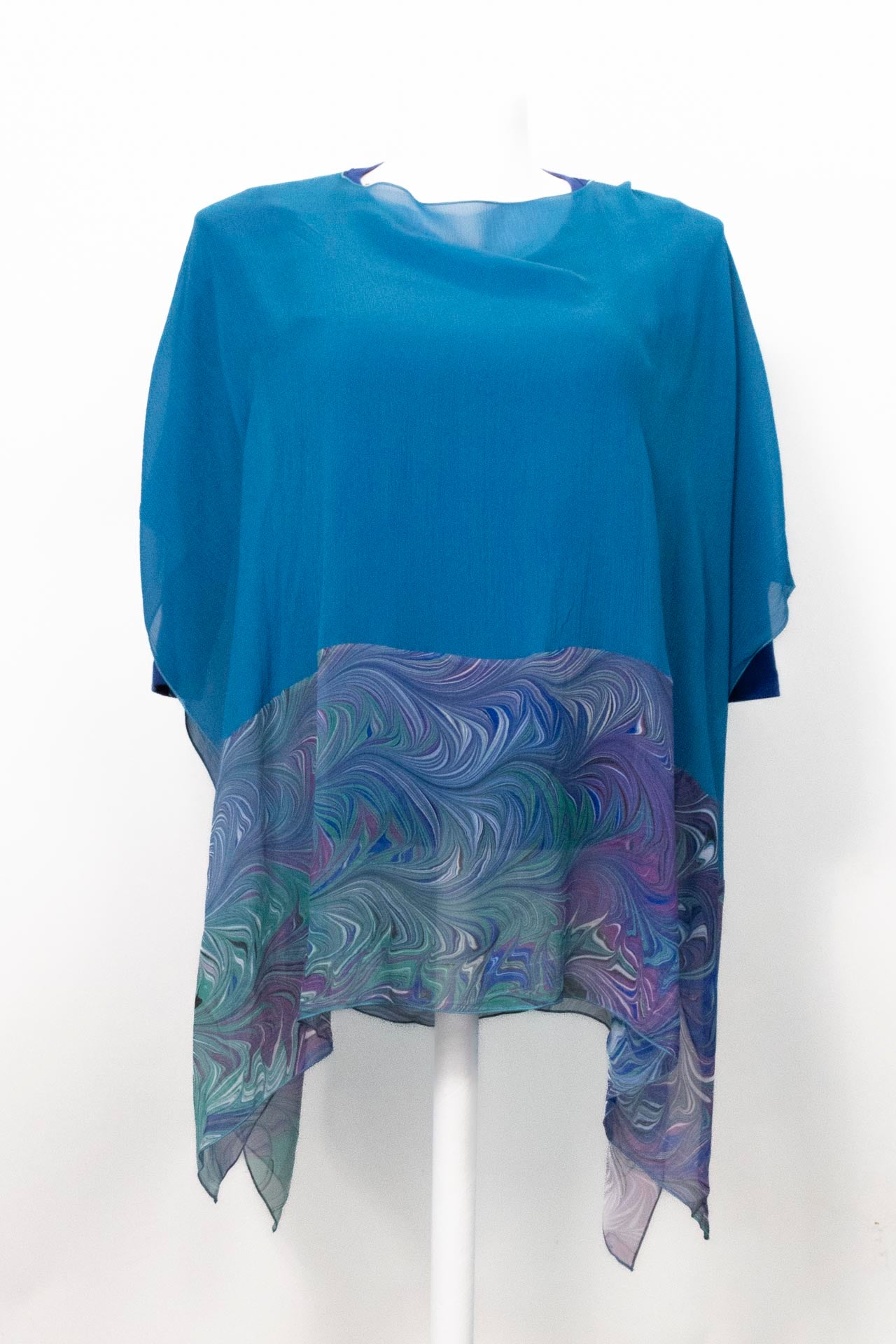 turquoise blue and marbled silk poncho - one size