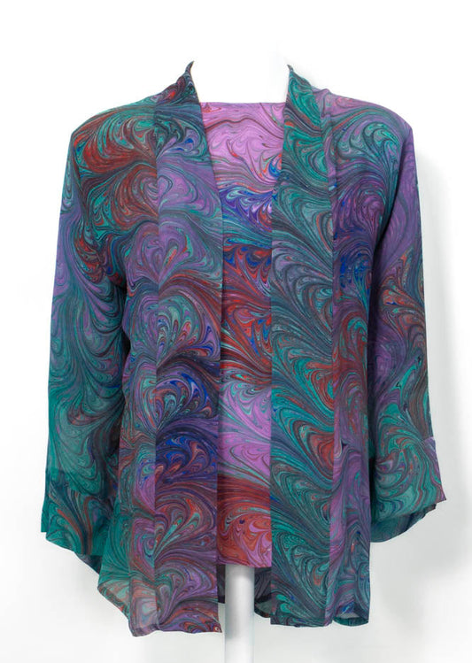 kimono set marbled in green, pink, blue