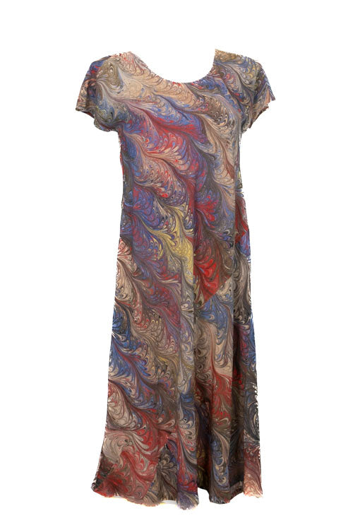tea length brown marbled silk dress