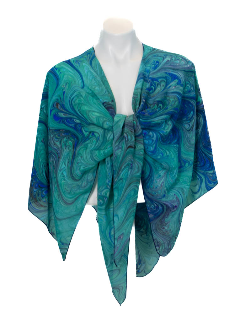 Ocean Blues Silk Crepe Wrap One Size