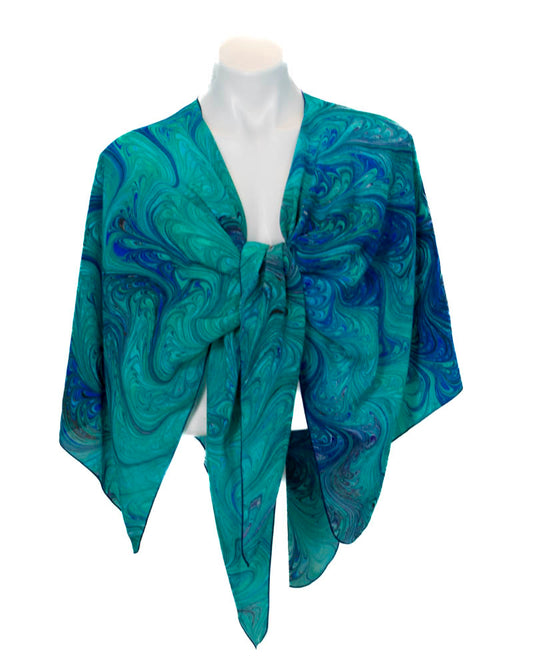 Ocean Blues Silk Crepe Wrap One Size