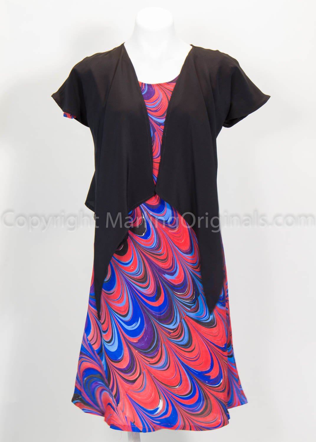 marb;ed dress with solid black jacket 
