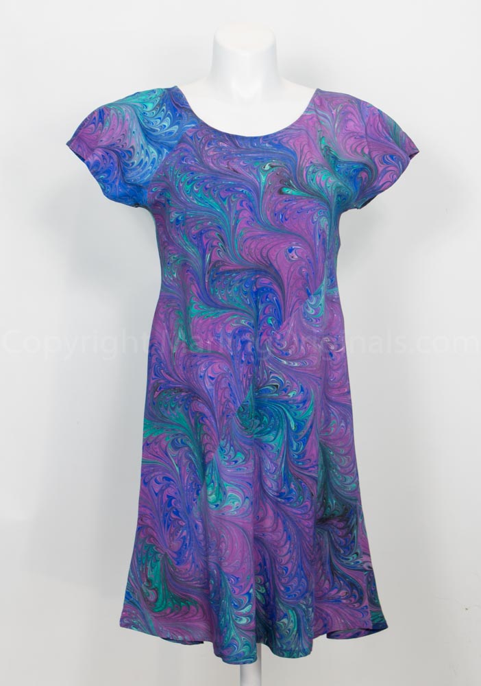 marbled rich jewel tones cocktail dress for women over 50