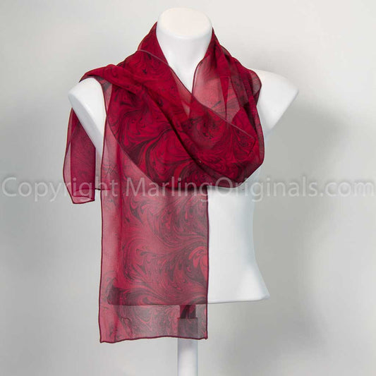 red and black marbled silk scarf