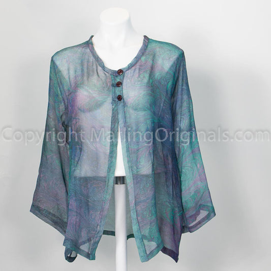 double marbled silk jacket with 3 button closure at top neck