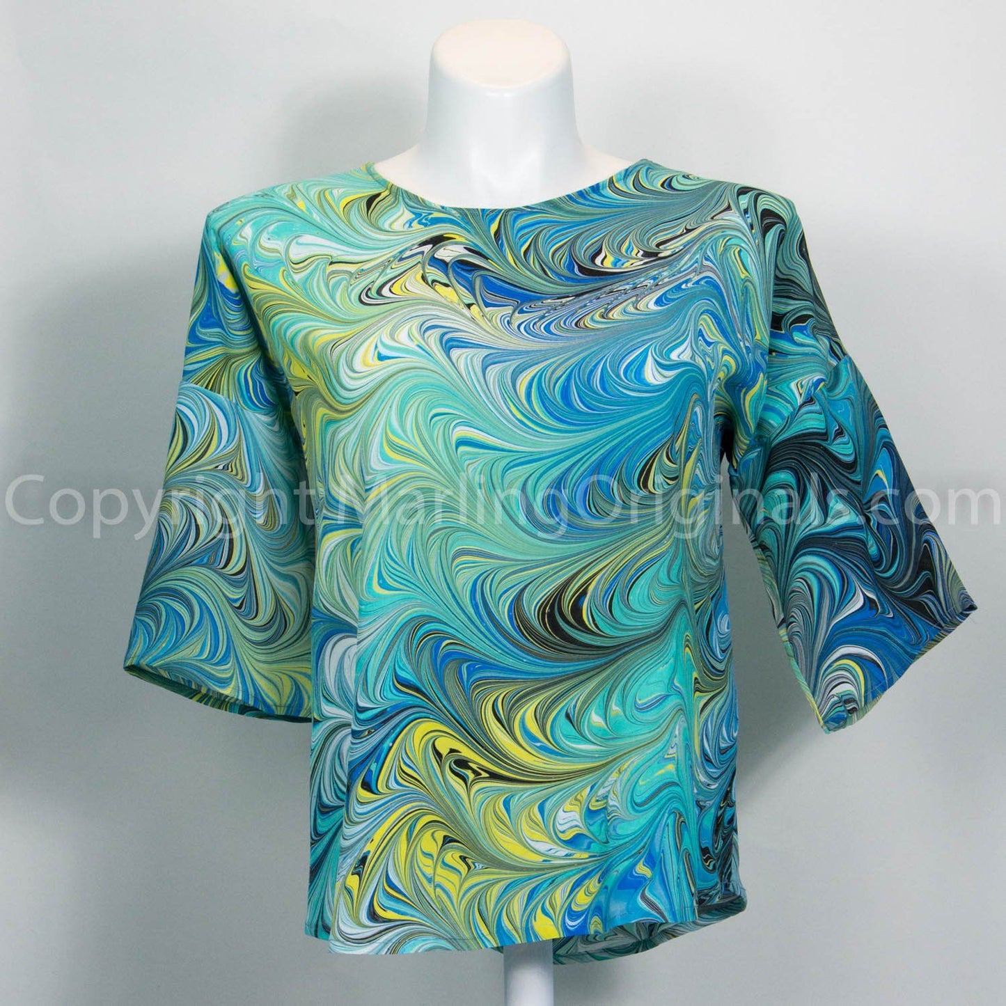 marbled silk blouse tropical colors half sleeve