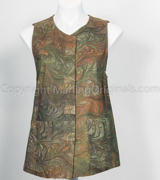 marbled leather vest in olive and brown shades