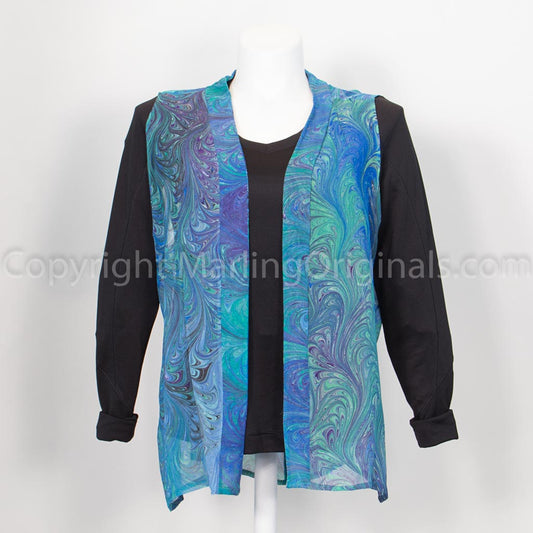 blues and green marbled silk chiffon vest