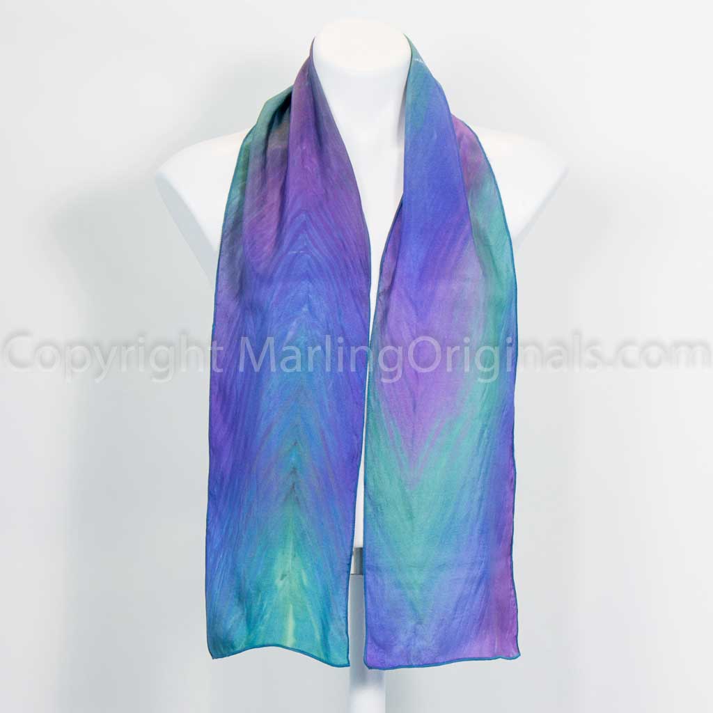 silk scarf dyed in blue, teal and violet shades