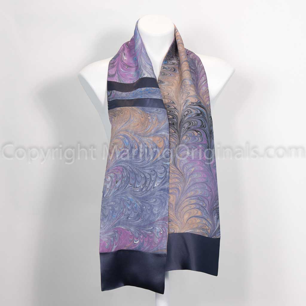silk satin marbled pieced scarf in orchid and gray tones