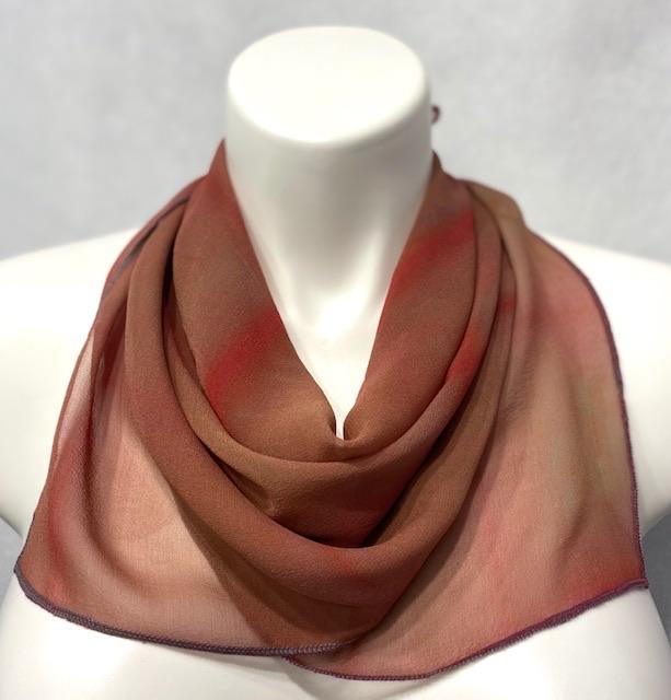 hand dyed silk small scarf rectangle in rust tones