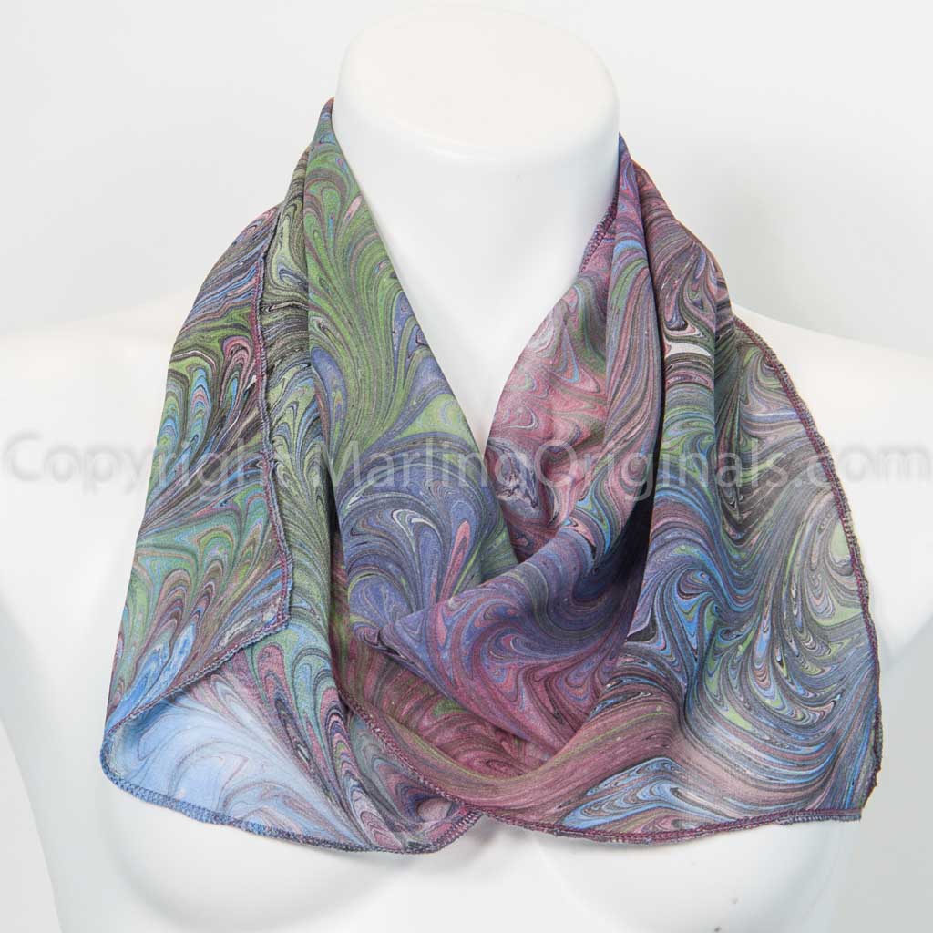 marbled silk scarf small size in mauve and sage