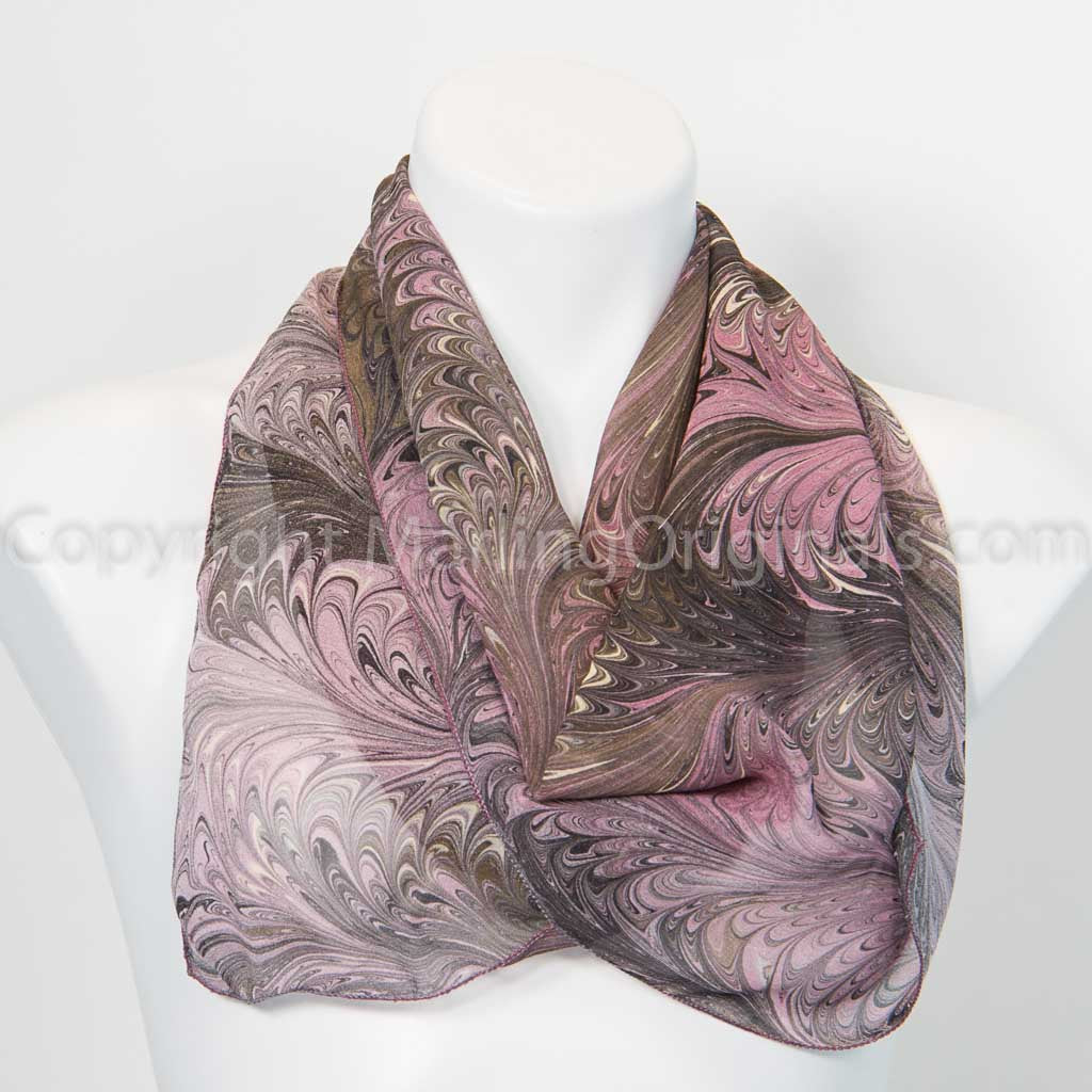 mauve and gray marbled silk scarf