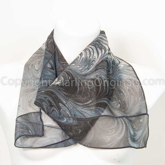 marbled silk scarf in grays