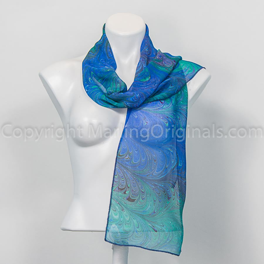chiffon scarf in soft blues and greens