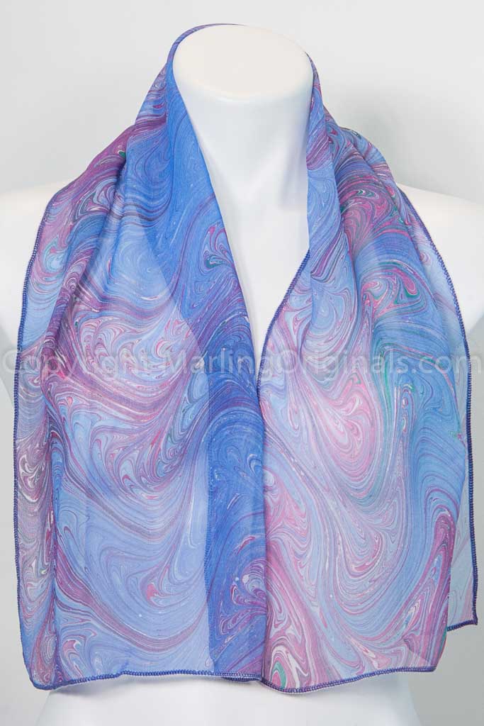 silk chiffon scarf in blues and pinks
