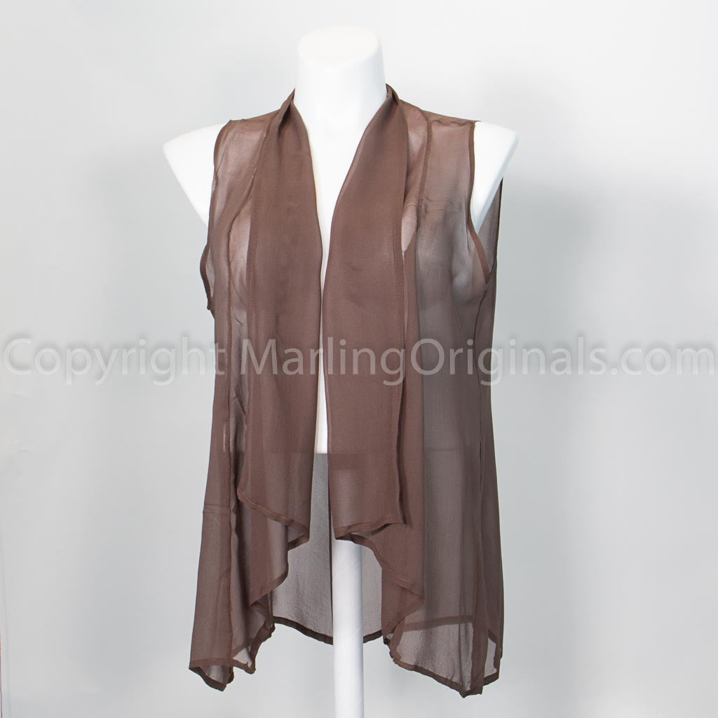 sheer flowing vest in deep chocolate silk chiffon