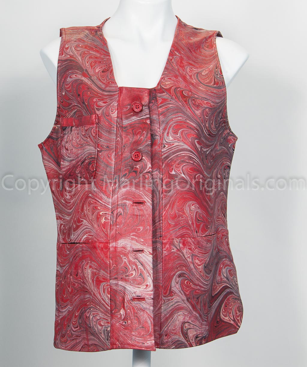 marbled leather vest in red and black with white